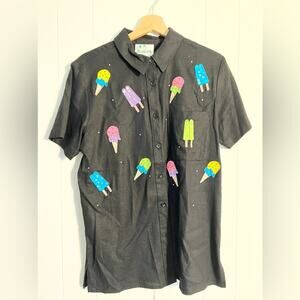Vintage S quacker factory ice cream button down top black linen blend